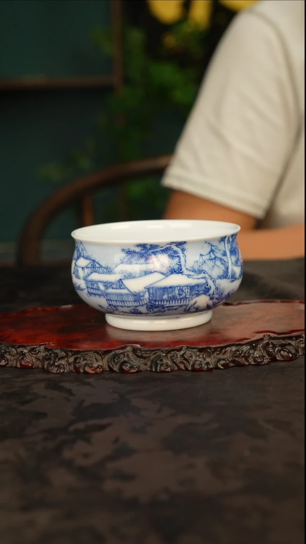 画堂春青花手绘雪景主人杯