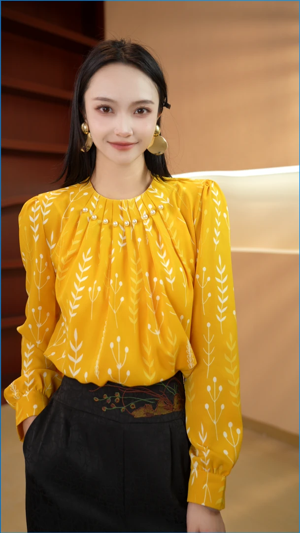 长袖钉珠气质法式薄款上衣打底常规秋季衬衫