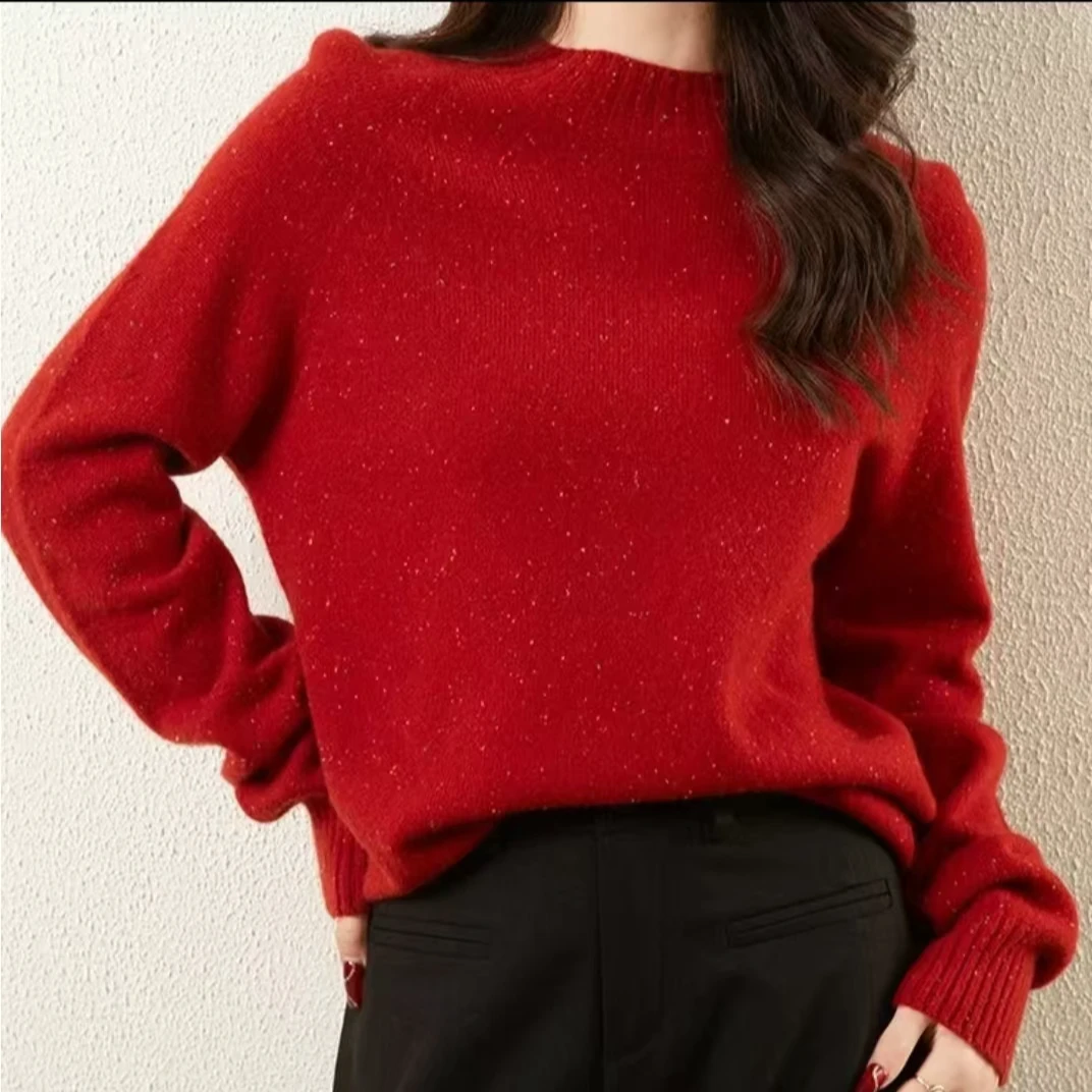 lulu【圆领】100羊毛女士秋冬长袖针织新款毛衣百搭