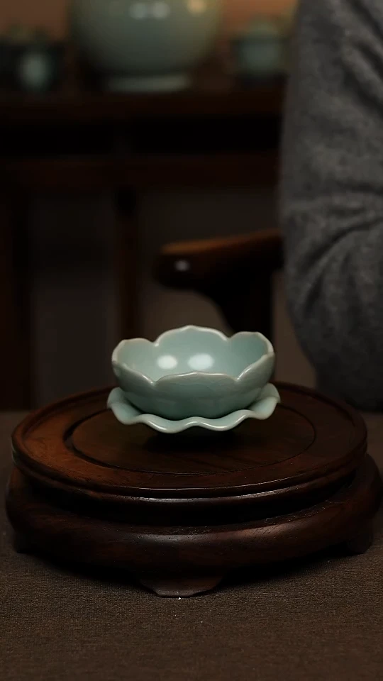 瓷片仿古天青莲花茶漏微瑕 不带礼盒