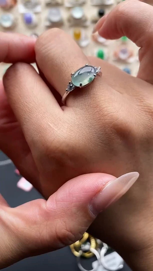 银S925镶嵌戒指翡翠缅甸天然A货翡翠111  2-2