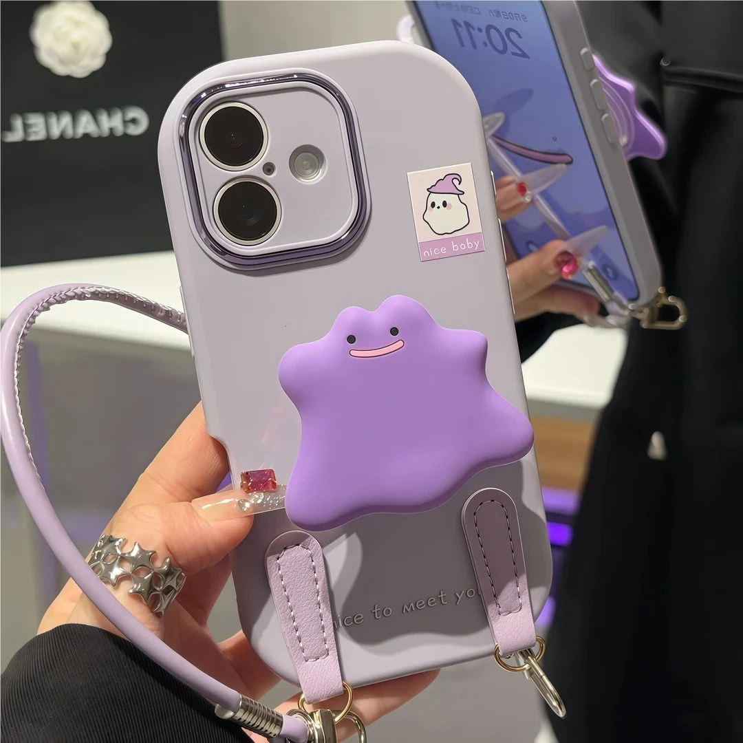 适用苹果17/16可爱软泥怪支架挂绳壳小米15/14卡通华为Pura80软壳