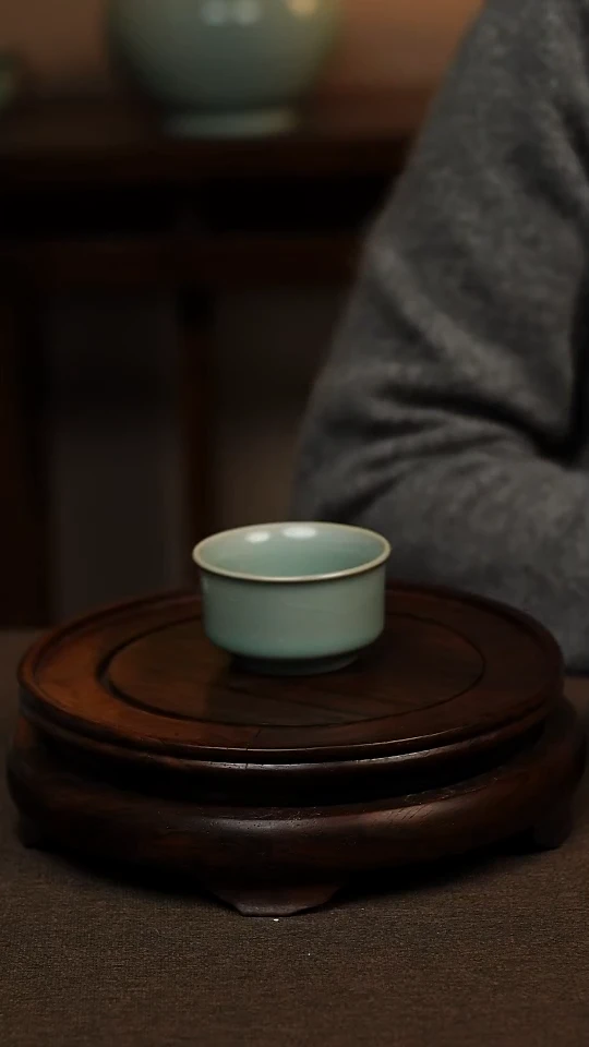 瓷片仿古天青直口杯60ml 微瑕 不带礼盒