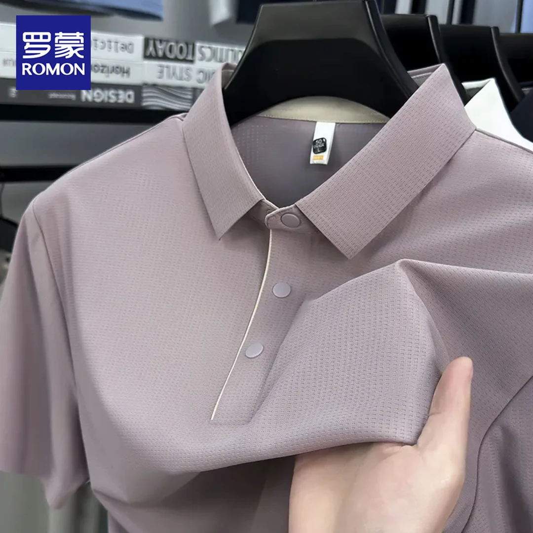 罗蒙正品男士冰丝免烫锦氨短袖T恤夏季新款休闲透气翻领POLO衫男