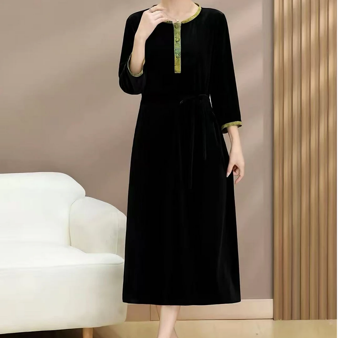 1538流光裙子妈妈装高贵新款妈妈装洋气收腰过膝法式