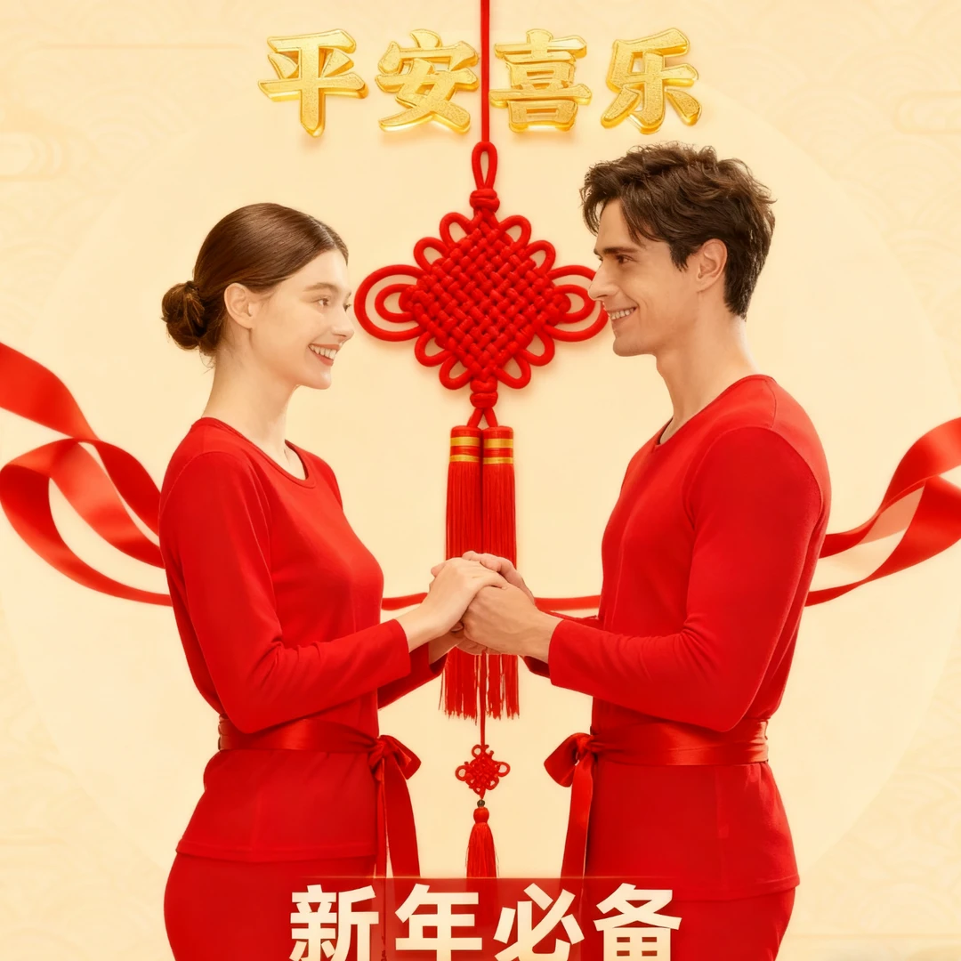 本命年鸿运当头羊毛蚕丝保暖套装