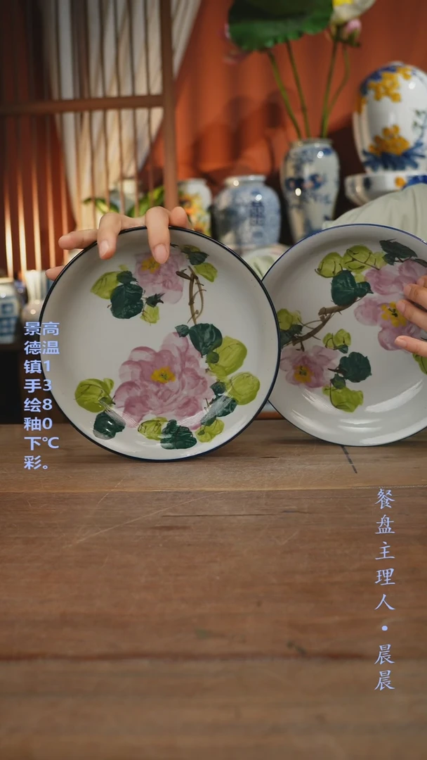 瓷片【简家甄选】景德镇设计师釉下手绘陶瓷餐具