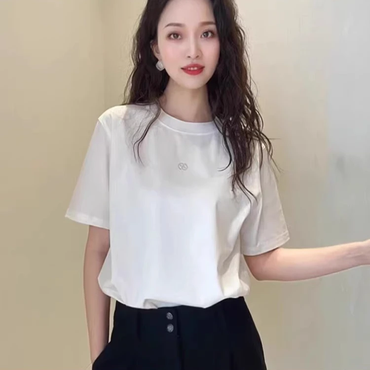 【商场同款】夏季新款休闲纯棉宽松白色短袖T恤女上衣1300866