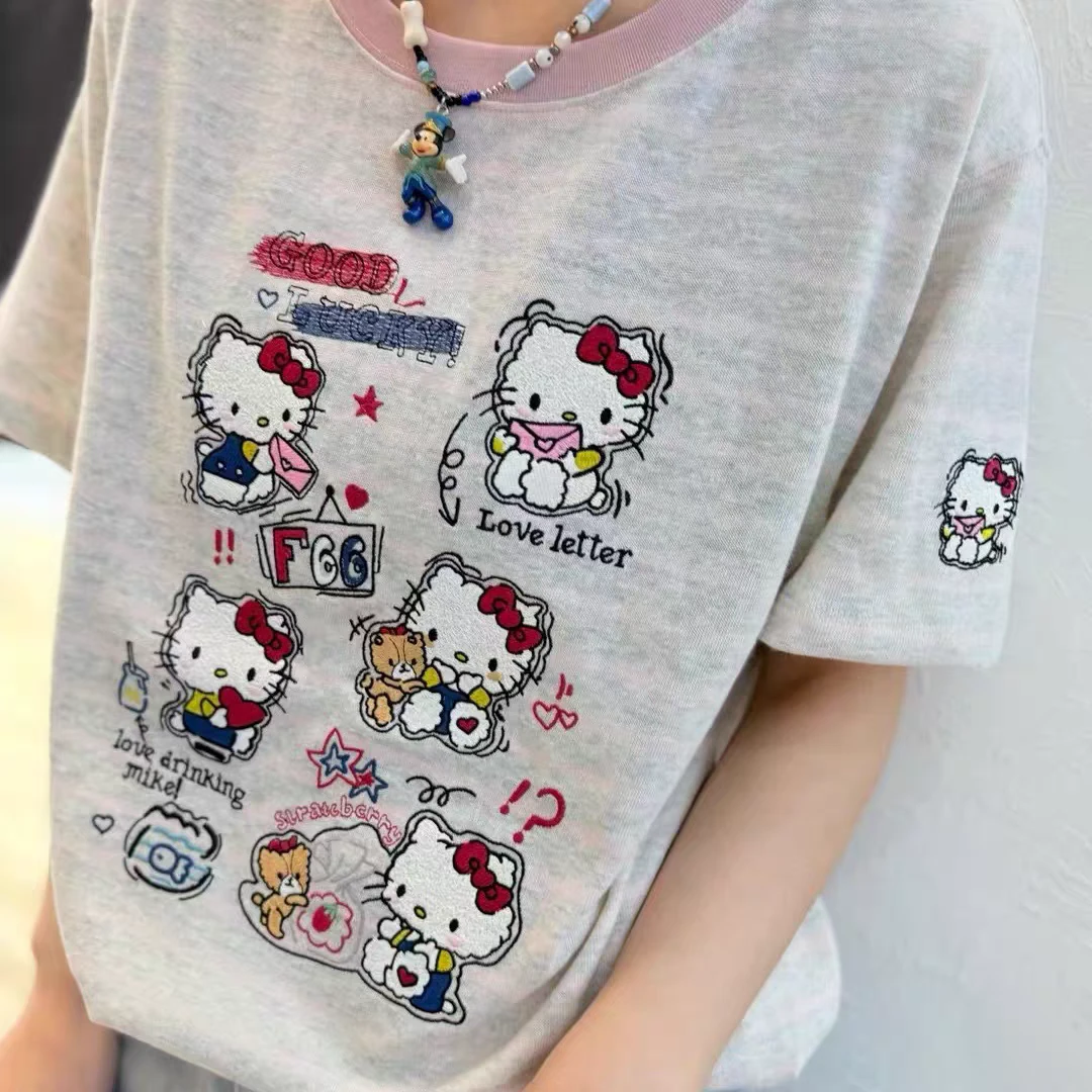 M788 A0636粉白条凯蒂猫短袖
