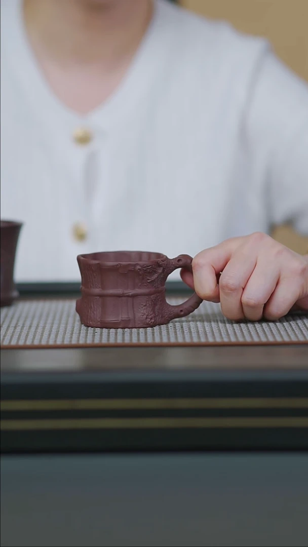 茶壶紫砂07-紫泥一捆竹把手杯90cc