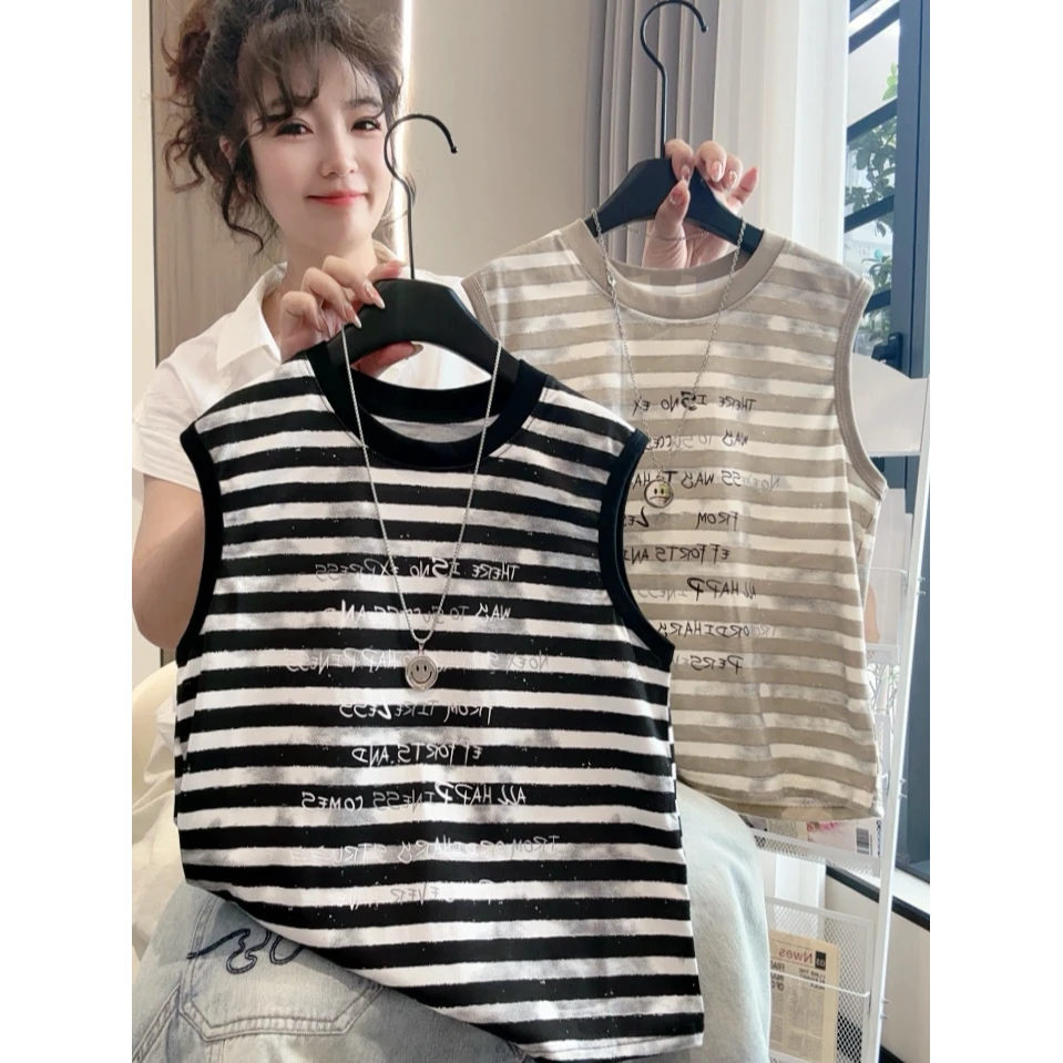 新款韩版纯棉儿童条纹时尚百搭无袖背心休闲背心上衣