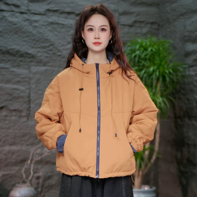 【韩版连帽女装棉服】秋冬百搭棉袄2025新款大码宽松保暖棉衣外套