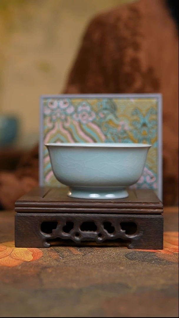 杯仿古月白故宫碗杯一级礼盒