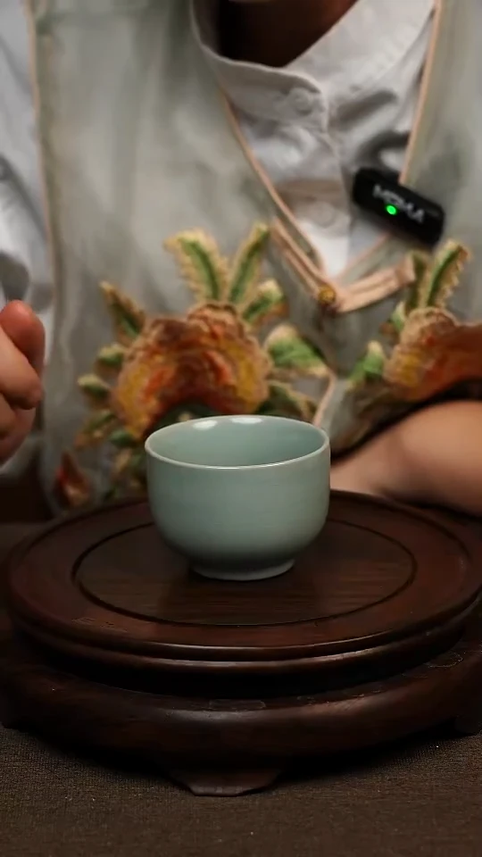 瓷片仿古天青高足禅定杯90ml 微瑕 不带礼盒