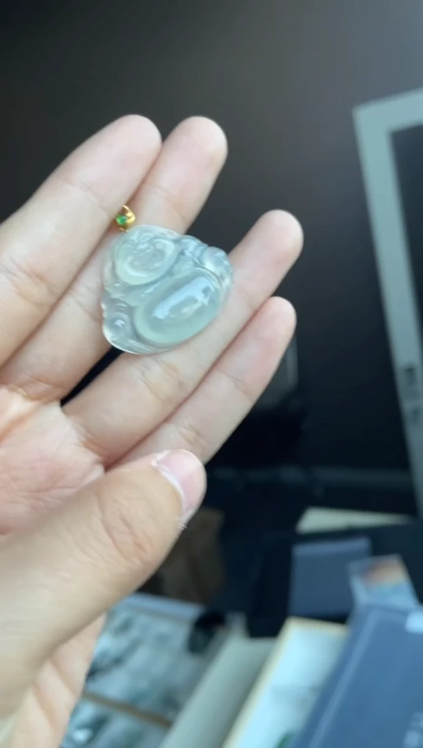 吊坠(不含链)18K金镶嵌翡翠天然缅甸A货翡翠