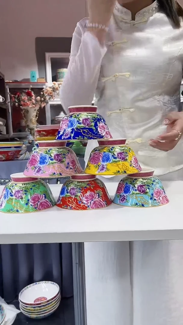 瓷片4.7英寸花口碗6个景德镇陶瓷混色