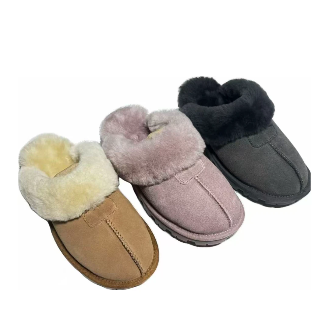 【千颂伊同款】经典牛皮羊皮毛一体包头拖鞋