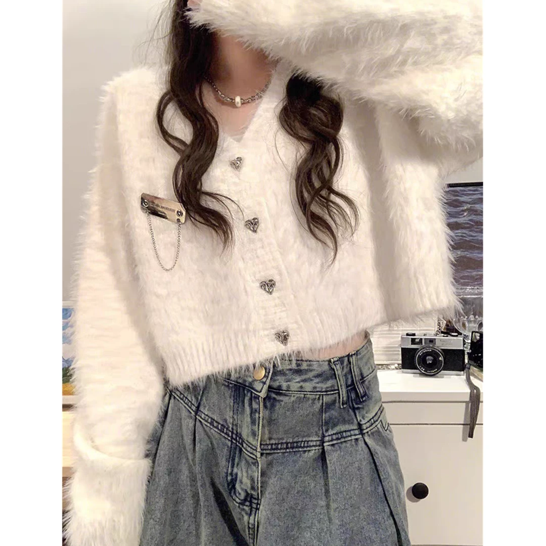 奶fufu毛茸茸温柔开衫毛衣女秋冬2025新款初秋短款宽松软糯针织衫