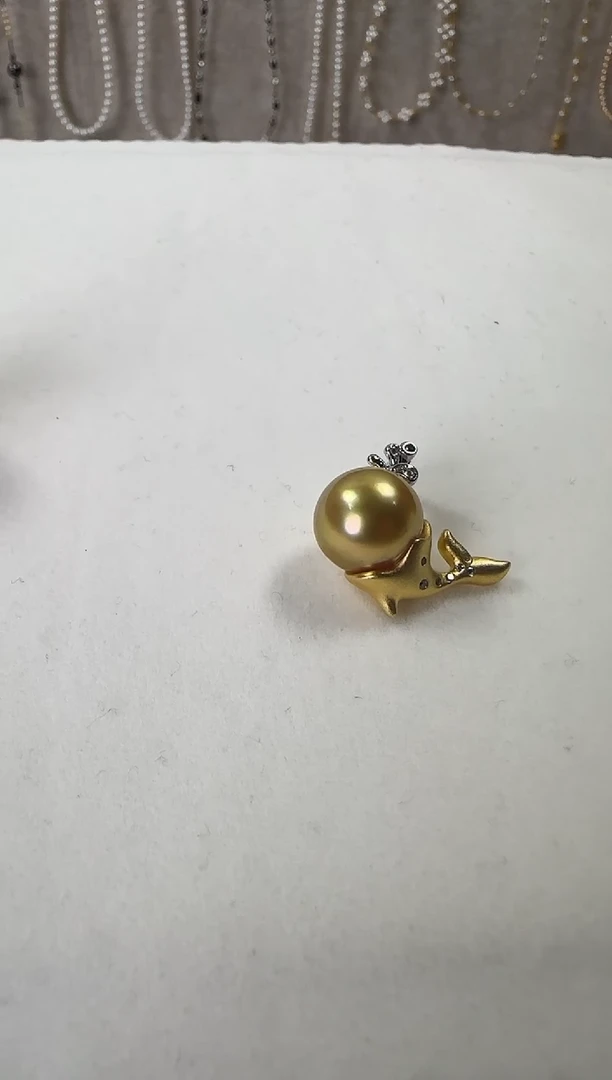 银S925镶嵌吊坠(不含链)海水珍珠金珠吊坠11.8mm