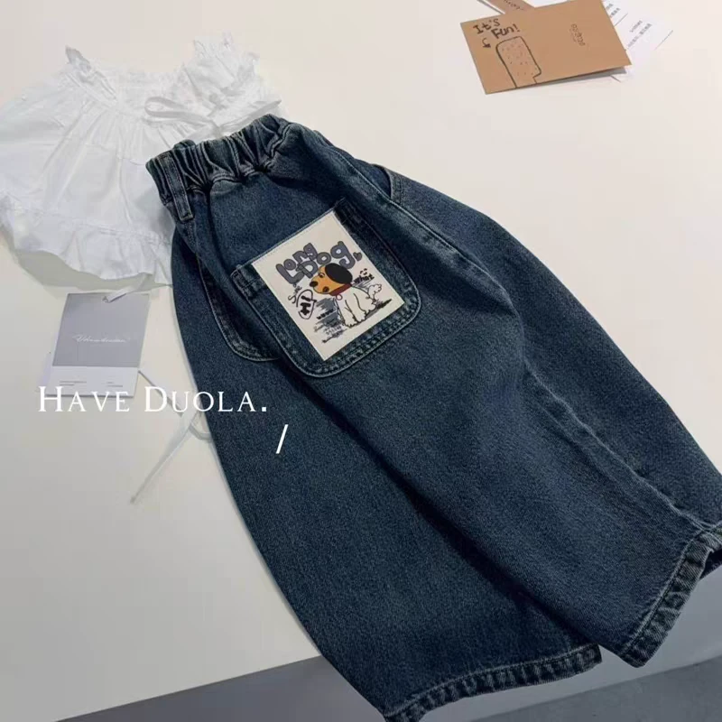 儿童秋季软牛仔裤男女童长裤韩版中小童休闲裤卡通图案时尚百搭潮