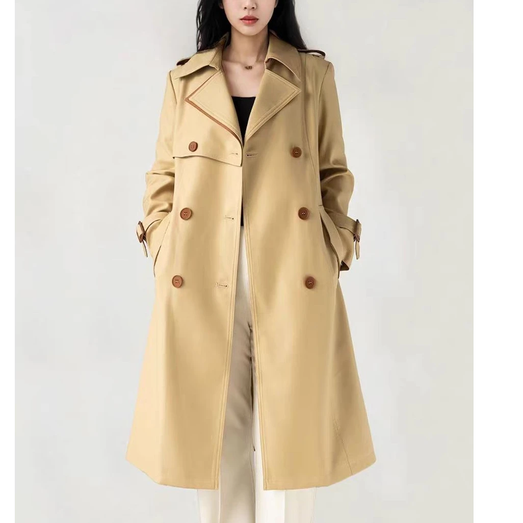 高级感赫本风欧式风衣女2025年春秋英伦气质中长款大衣拼色外套