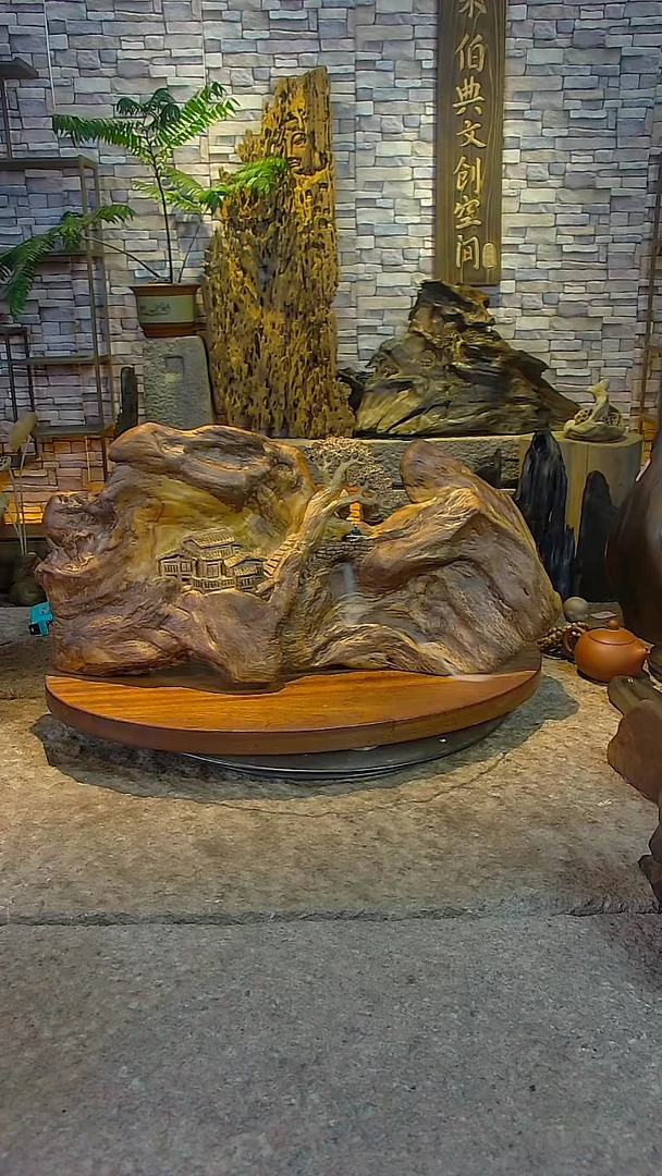 木香樟木山水摆件