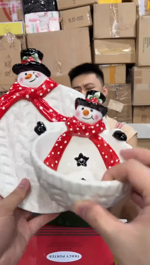 瓷片原盒雪人盘加雪人碗