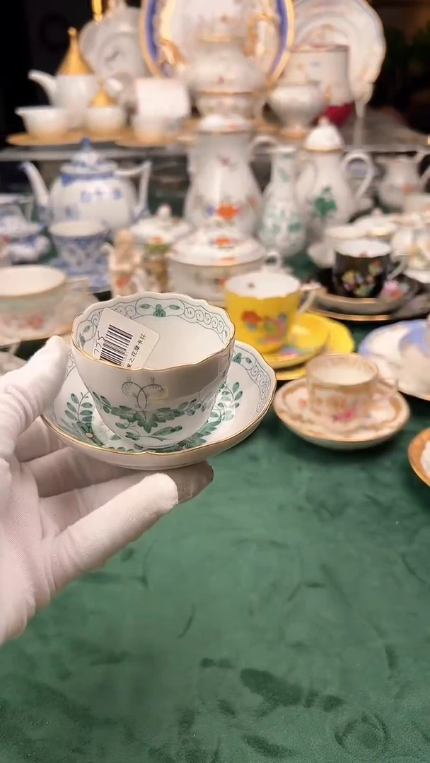 瓷片梅森绿色一等印度之花摩卡杯碟