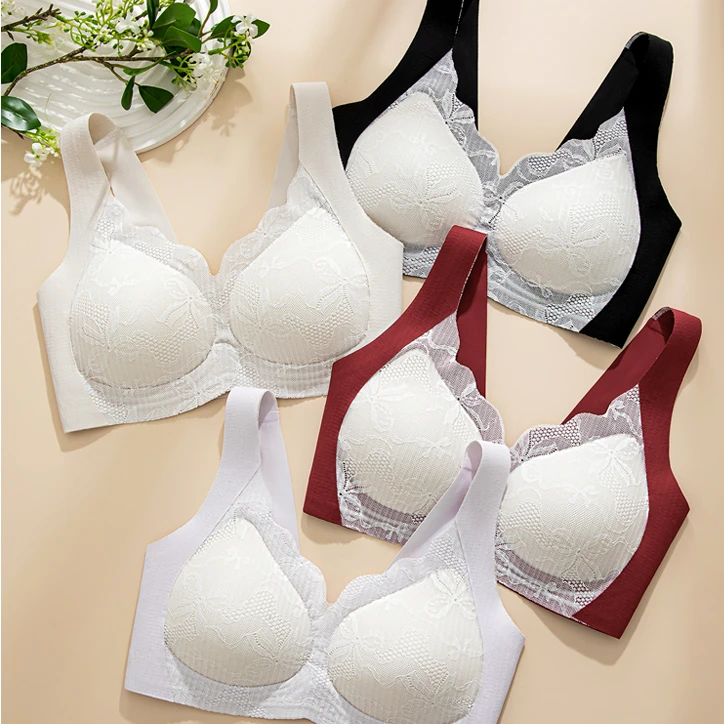 妲丽曼法式优雅反重力果冻软支撑蕾丝撞色文胸