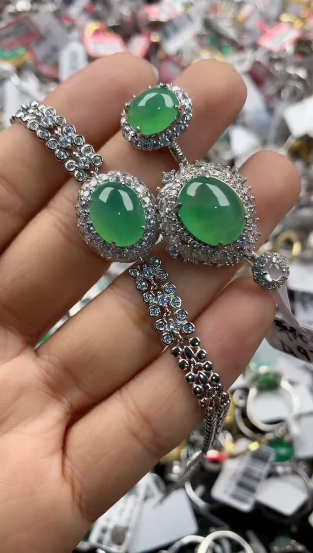 银S925镶嵌戒指翡翠222            5