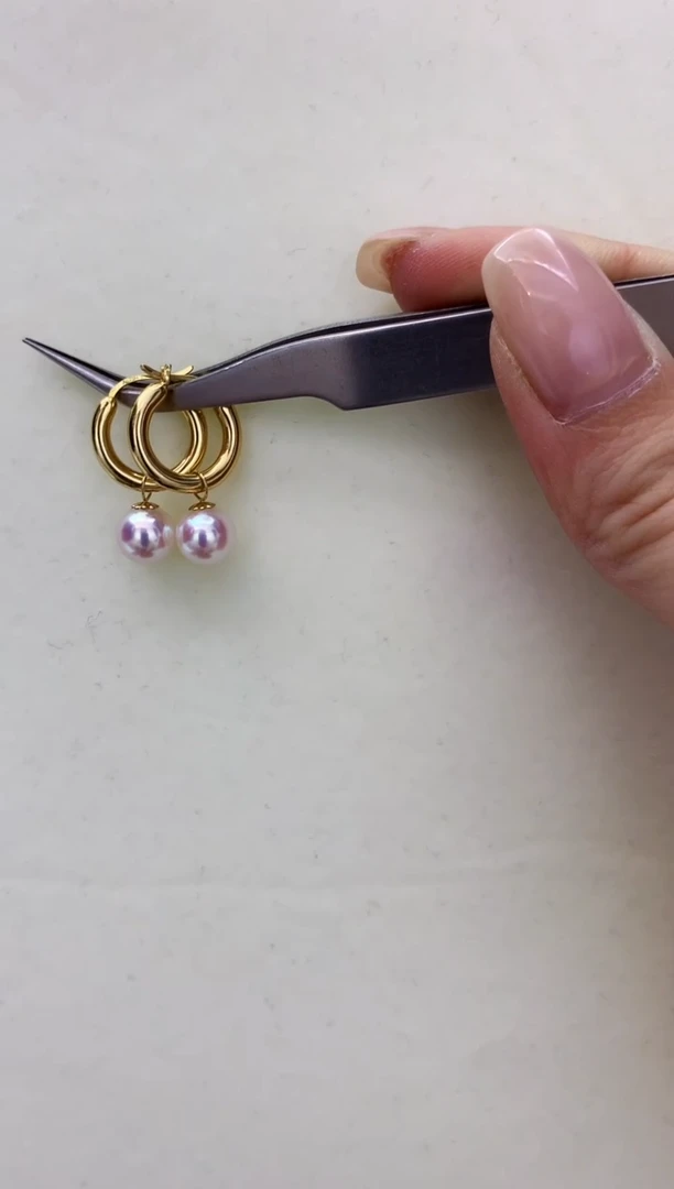18K金镶嵌DA海水珍珠 GD057 akoya耳扣7.5-8MM
