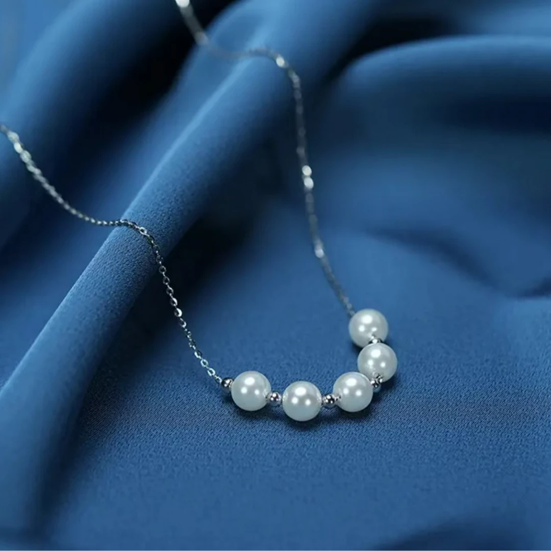 欣【微笑】约6-7mm淡水珍珠白色简约925银气质大颗珍珠项链