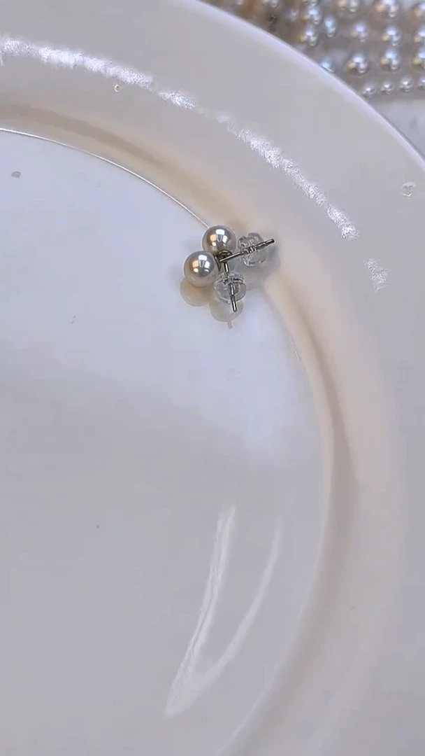 银S925镶嵌耳钉淡水珍珠5-6