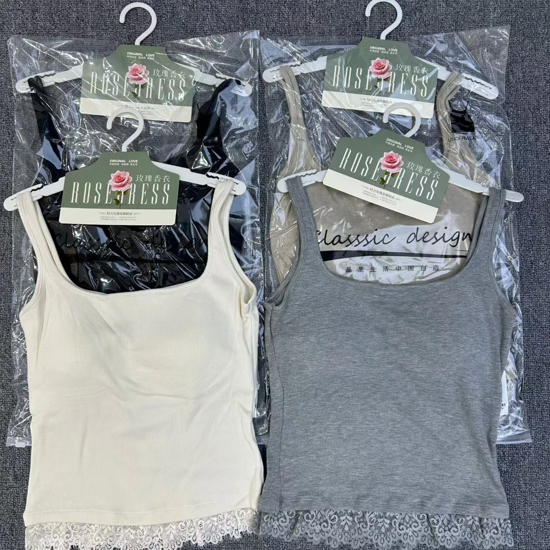 秋冬显瘦百搭蕾丝拼接加绒胸垫美背打底背心