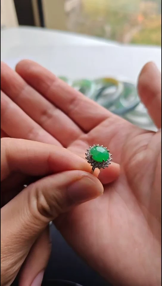 银S925镶嵌戒指翡翠翡翠戒指S925银镶嵌