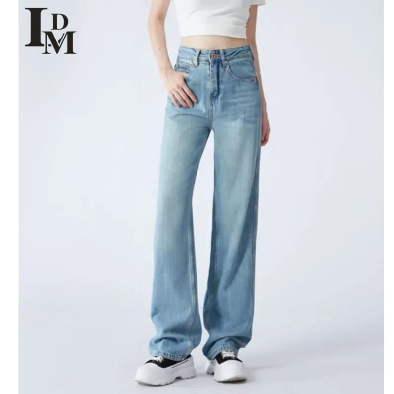 LDM/靓迪梦春夏季薄款高腰直筒裤女百搭垂感显瘦休闲牛仔裤阔腿裤