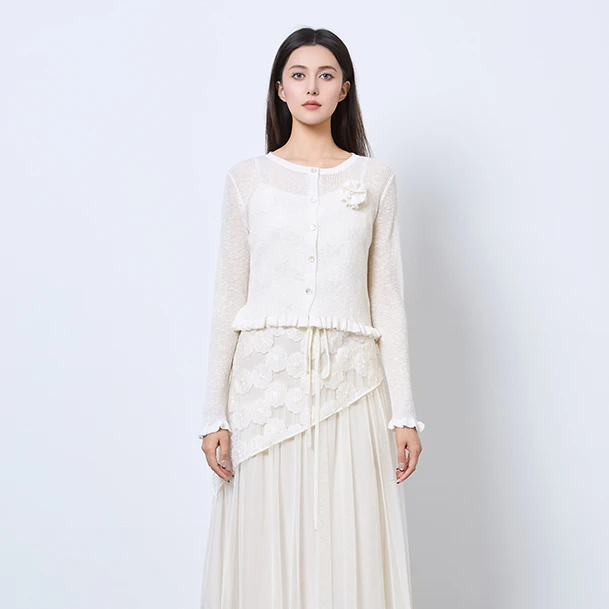 【粉丝专享】圣迪奥气质花朵法式百搭夏日修身针织外套S252Z3509