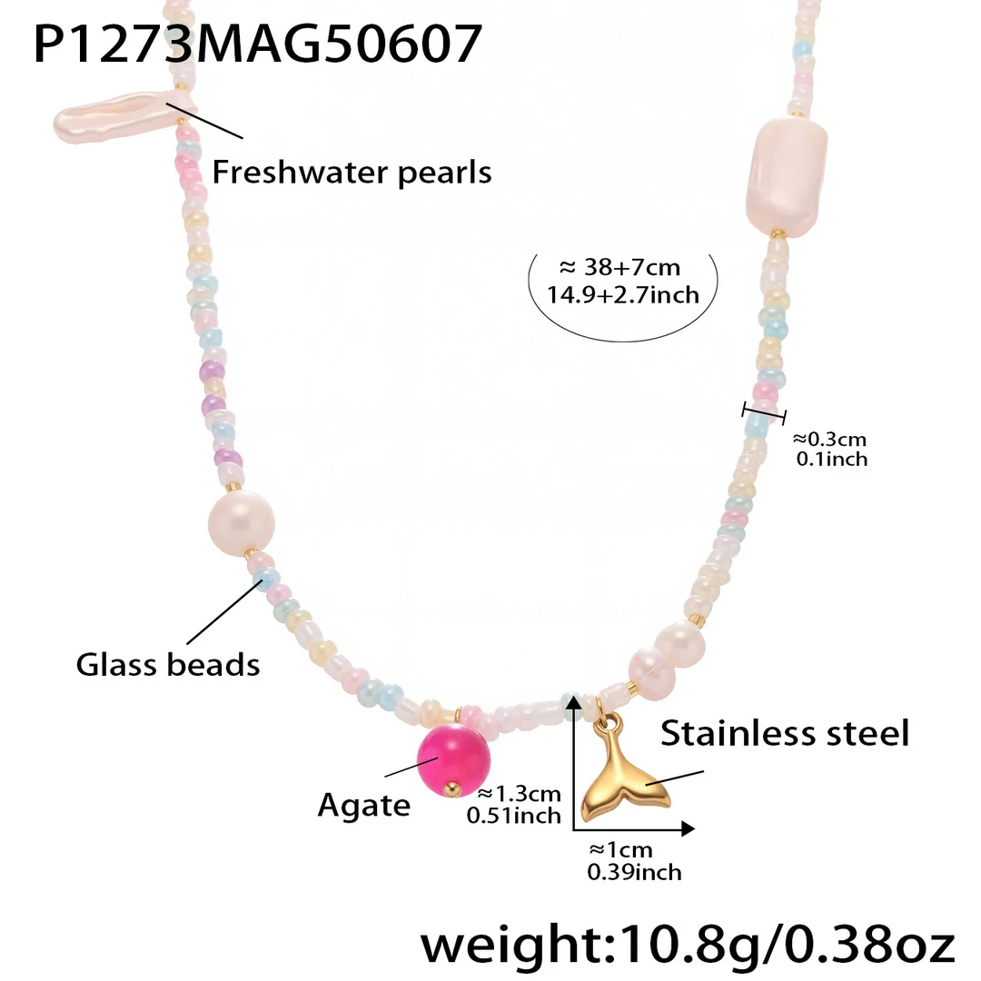 钛钢项链 新款贝珠项链链子饰品南洋风情小众不掉色彩色玻璃珠子