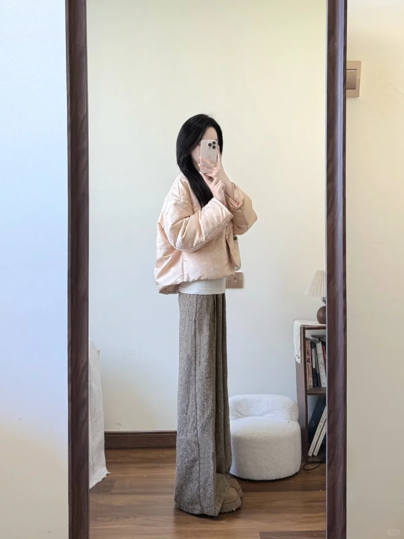 2025秋冬新款新中国提花短款棉服外套女搭配休闲裤气质两件套装女