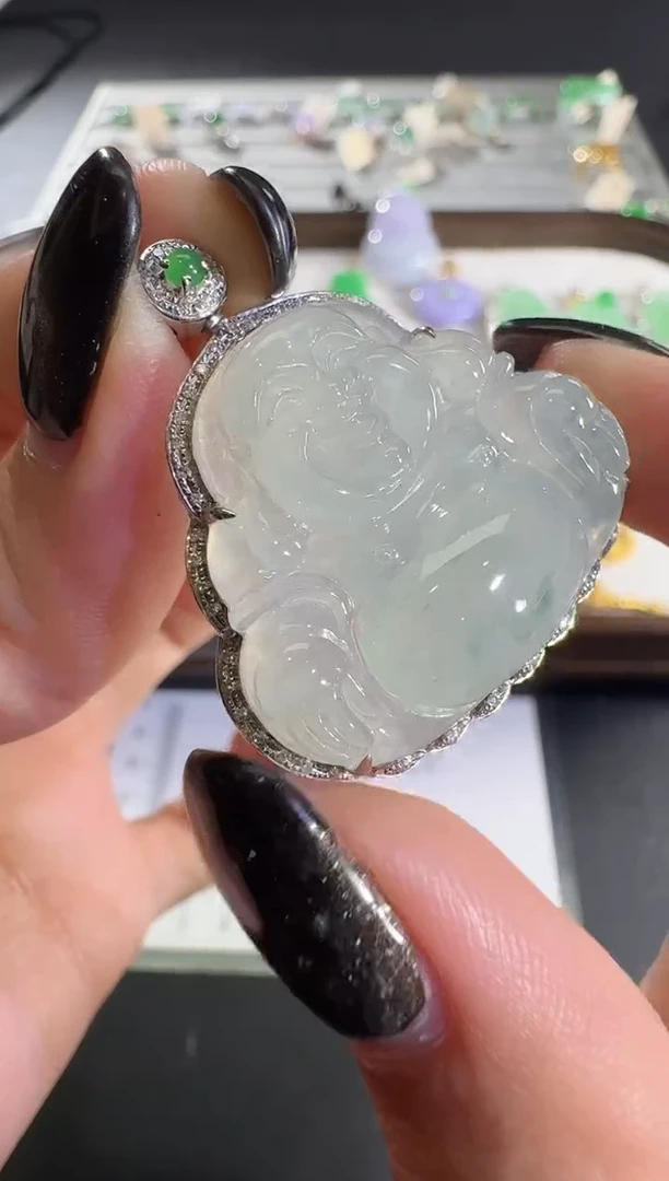 吊坠(不含链)18K金镶嵌翡翠【源头工厂】钻石镶嵌