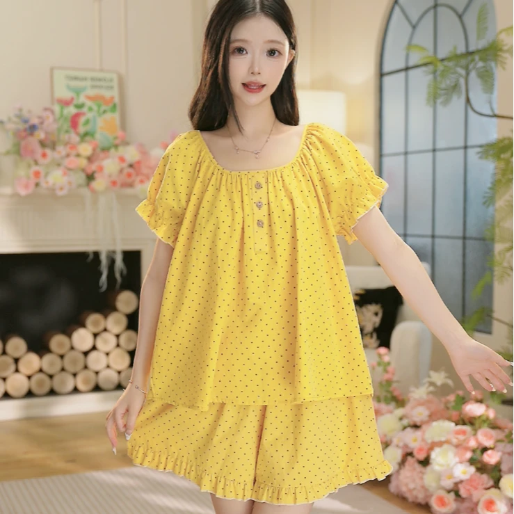 【黄波点】夏季新款高支高密棉面料家居服高颜值可爱风舒适睡衣