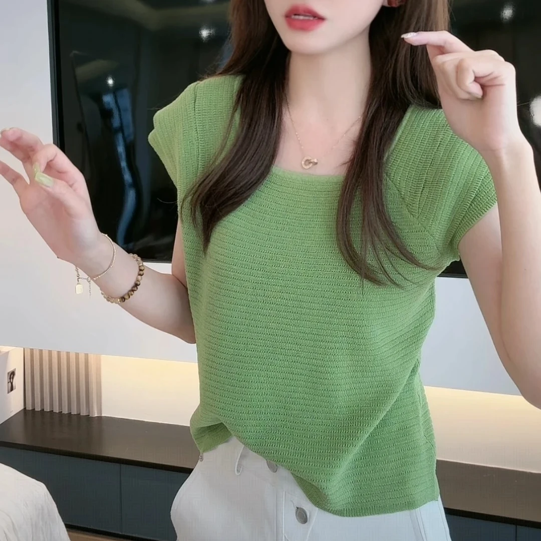 奶绿色飞飞短袖T恤女2025夏季新款减龄显白时尚小个子针织上衣潮