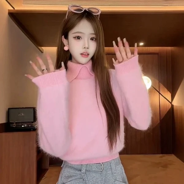 氛围感仿水貂法式温柔风毛衣秋冬慵懒高级感超好看百搭针织上衣