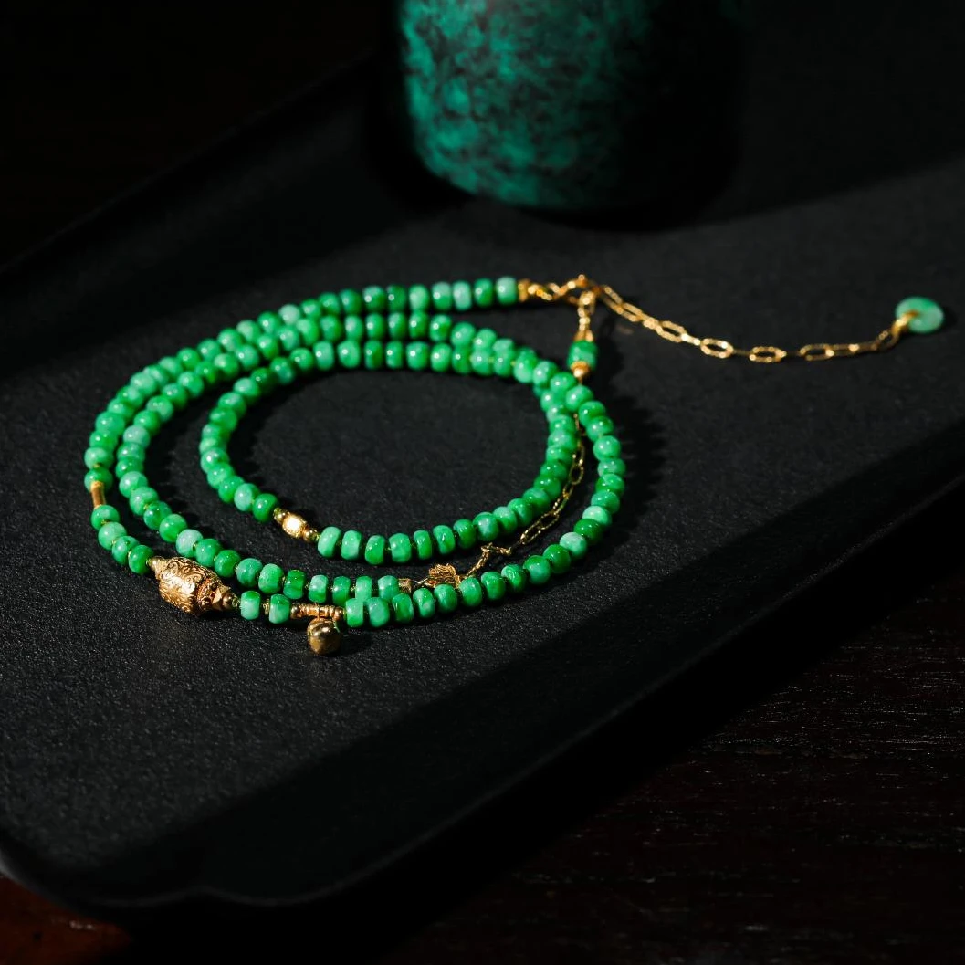 【意婵】《桥溪》18K金万能扣稀缺高色辣阳绿翡翠多圈-906560