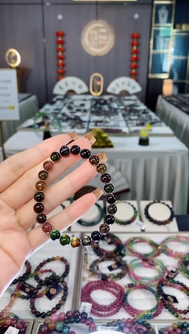 未镶嵌老矿碧玺黑糖净体单圈手串7mm+碧玺dan多样性发货一条