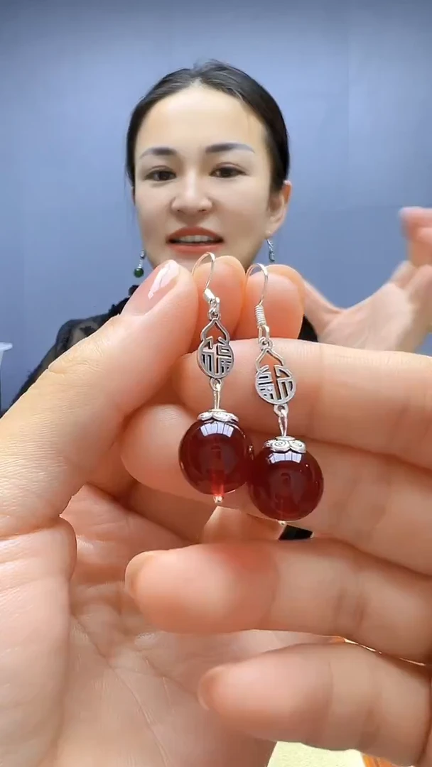 血珀银S925镶嵌耳饰随昔diy颈饰