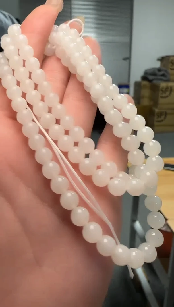 颈饰未镶嵌和田玉白玉圆珠长链