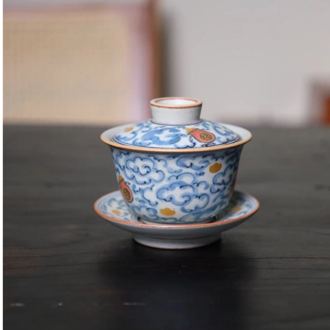 【半闲】朴云堂 | 描金祥云三才盖碗（福袋款）