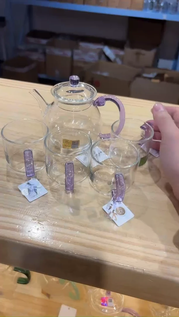 禾器-清莲壶-浅紫色+清禾杯浅紫4只+绒杯垫2个