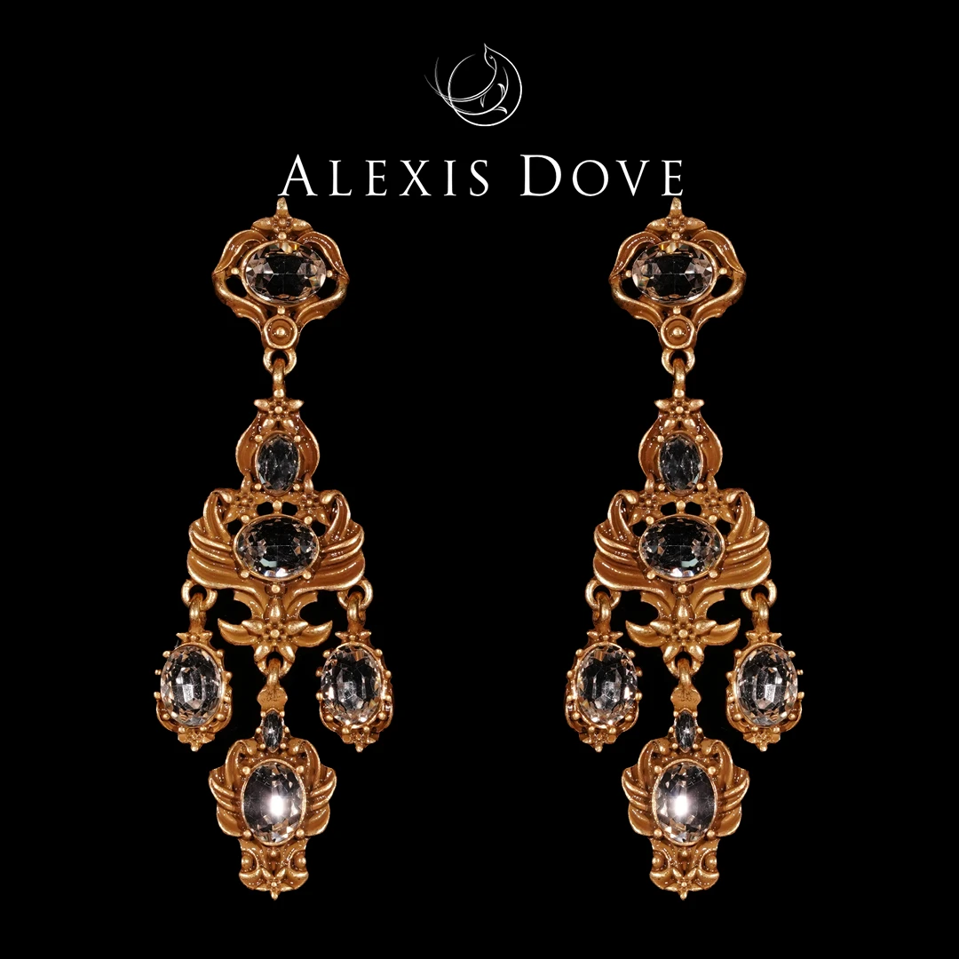 铜合金合成锆石耳饰 复古宫廷风流苏树叶耳钉【乐亿】